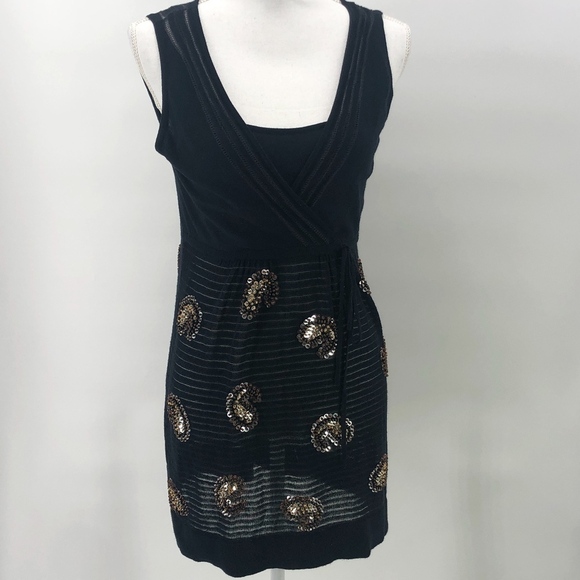 Nanette Lepore Black Gold Beaded Top M - Picture 1 of 8